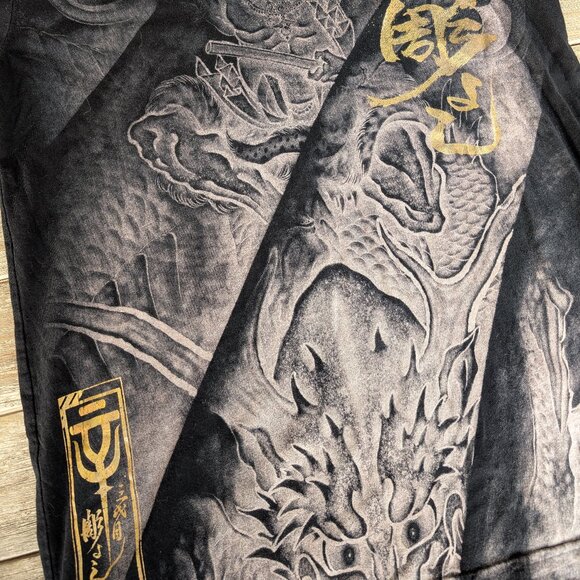 Vintage Y2K Affliction Heroes & Demons Dragon Samurai Shirt By Horiyoshi Sz M - Picture 2 of 6